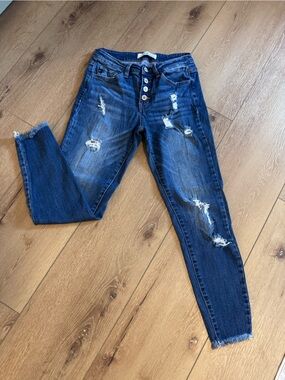 KanCan Dark Blue Distressed High-Rise Skinny Jeans